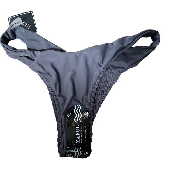 NEW Zaful Gray Smocked Shirred Bowknot Underwire V Cut Two Piece Bikini Set - Picture 8 of 11